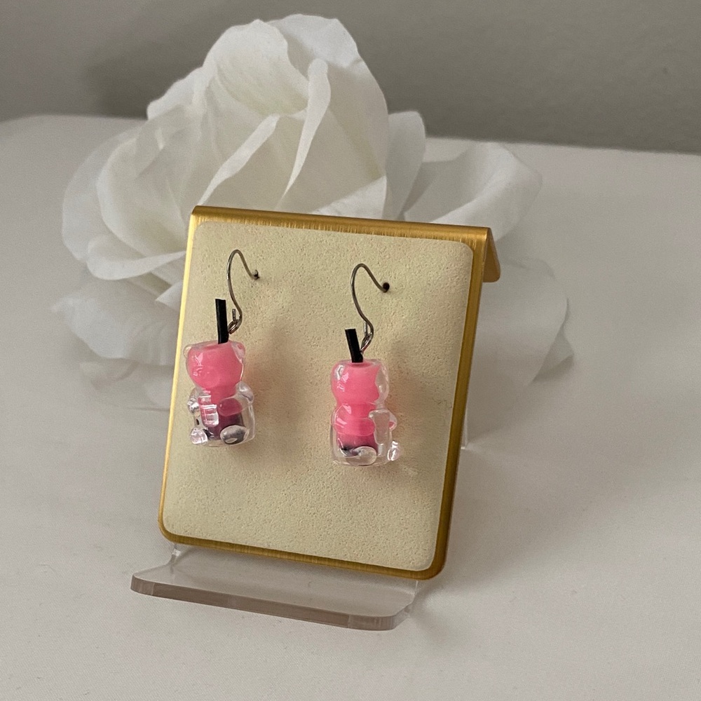 Pink Bear Boba Earrings